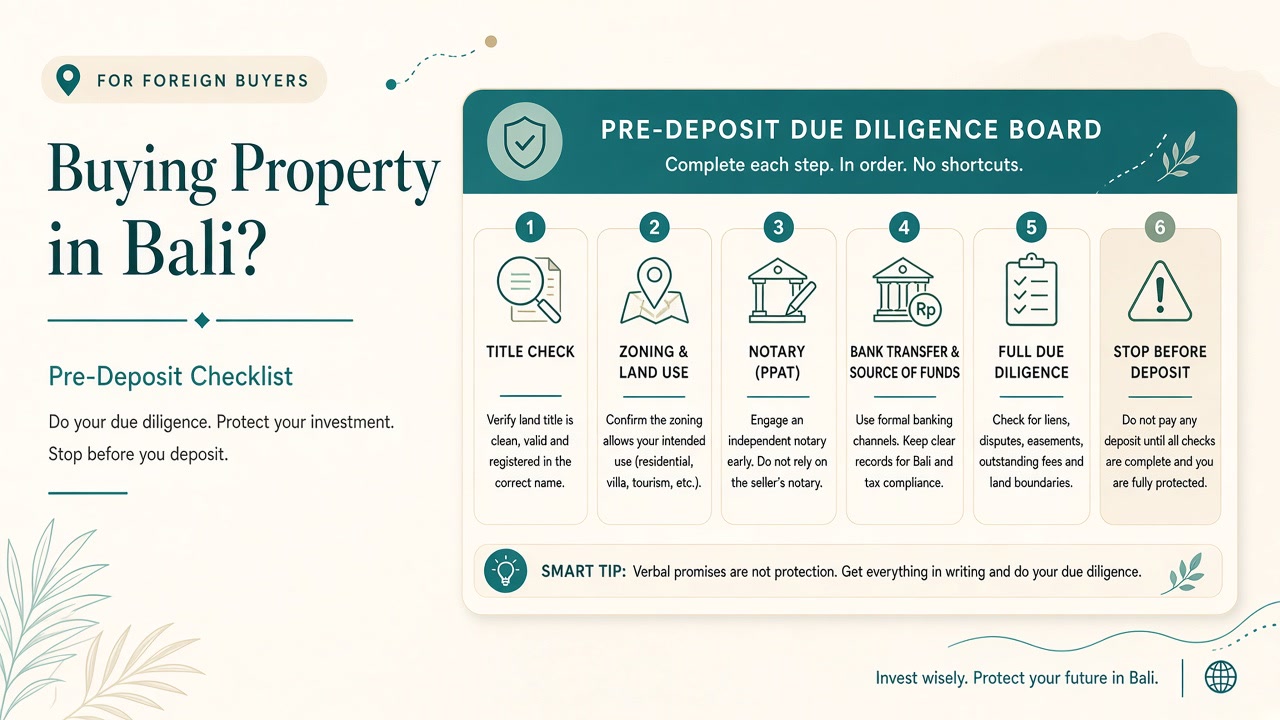 Checklist board for Bali foreign property due diligence